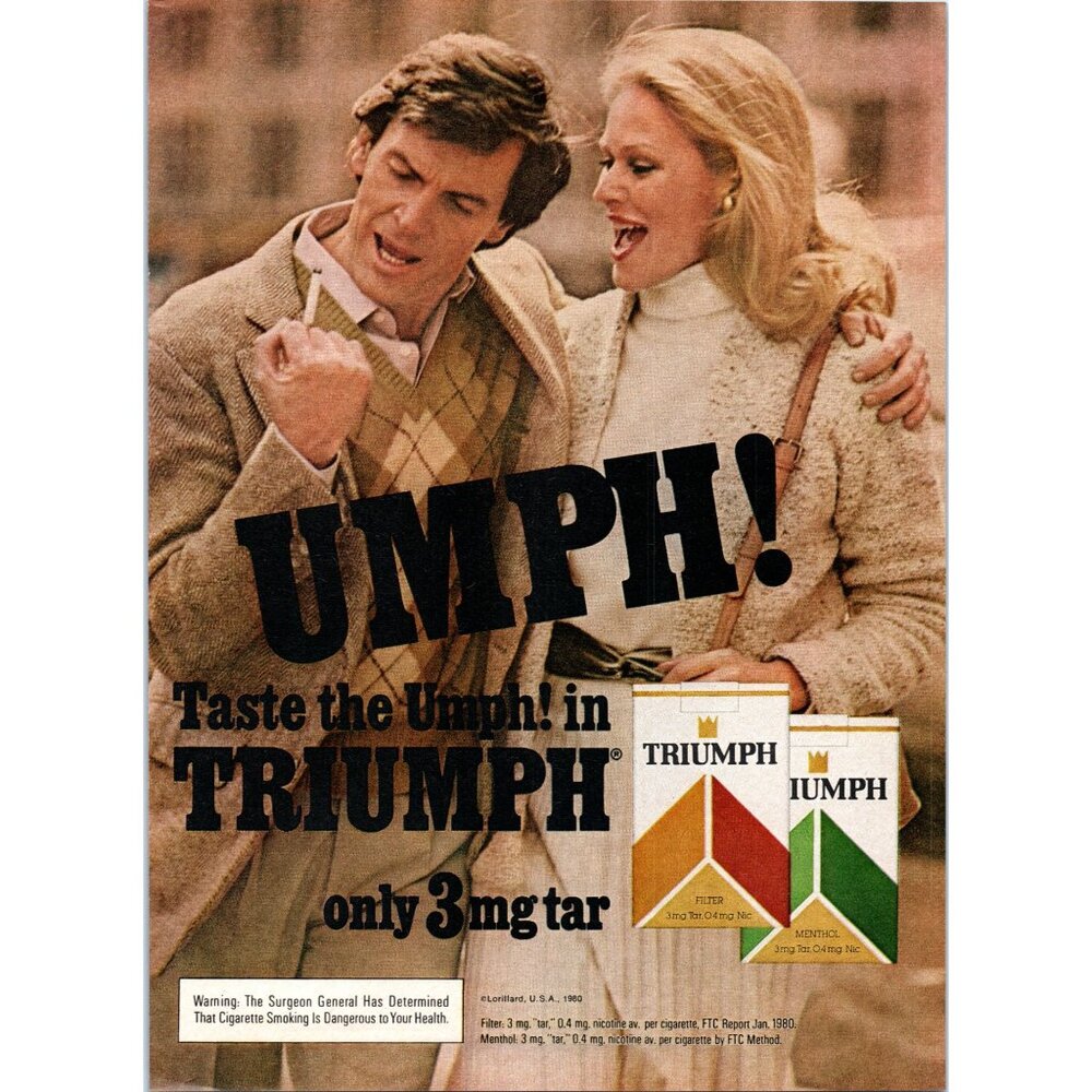 1981 Triumph Cigarettes Taste the Umph! Vintage Print Ad Couple 80s Wall Art